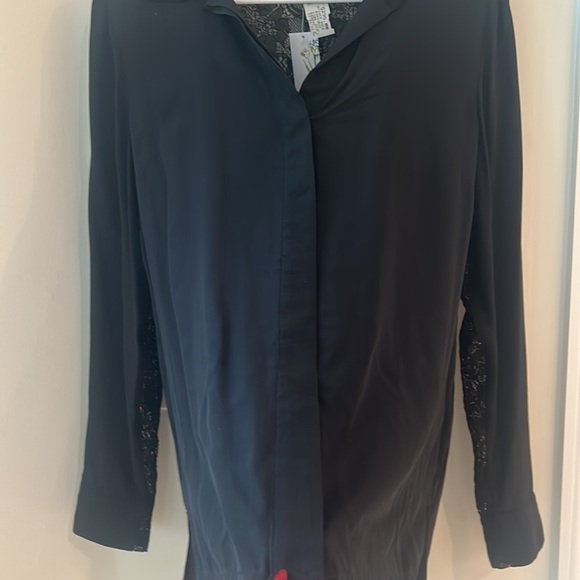 Paperwhite Black Flowy Silk Collared Blouse Sz 12 NWT Lace Chic NEW - Picture 8 of 16